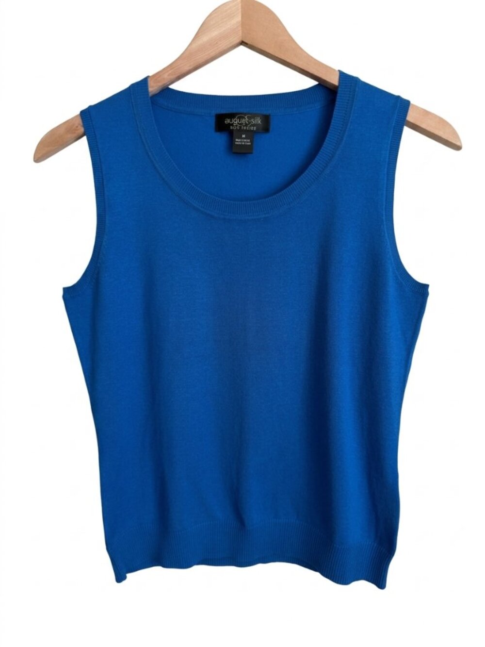 Silk Blend Sleeveless Sweater Tank August Silk M Cobalt Blue Knit Shell Layering